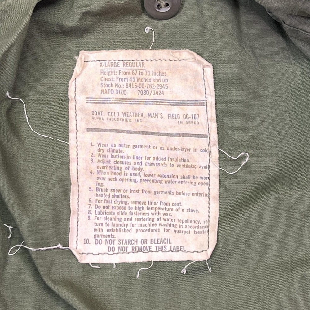 Vintage Alpha Industries Coat Mens XL Green Canvas Cold Weather Field OG-107 - Picture 11 of 14